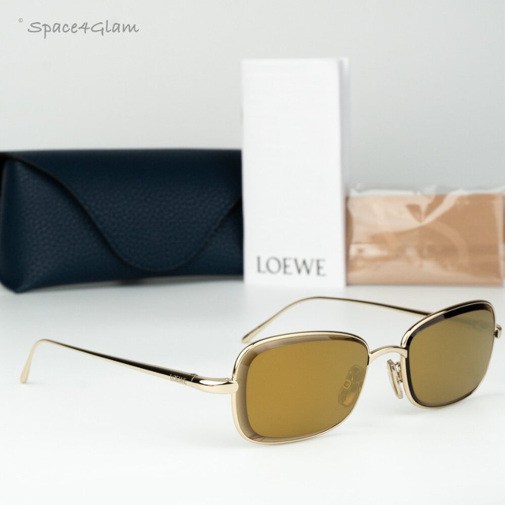 Loewe Women Sunglasses Yellow Gold Mirror Square LW40159U 32G NEW AUTHENTIC